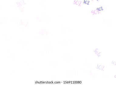 Light Pink, Green vector texture with selling prices 30, 50, 90 %. Colored words of sales with gradient on white background. Pattern for ads, posters, banners of sales.