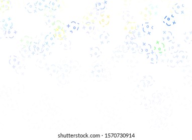 Light Pink, Green vector texture with mathematic symbols. Colored mathematic signs with gradient on white background. Best design a poster, banner of a math college.