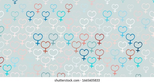 Light Pink, Green vector texture with women's rights symbols. Colorful feminism symbols with a gradient in modern style. Background for International Women’s Day.