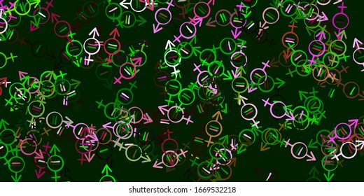 Light Pink, Green vector texture with women's rights symbols. Abstract illustration with a depiction of women's power. Design for International Women’s Day.