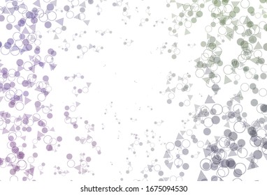 Color rosa claro, textura vectorial verde con estilo triangular con círculos. Ilustración con un conjunto de círculos coloridos, triángulos. Mejor diseño para afiche, pancarta.