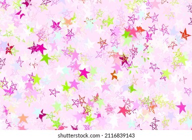 Rosa claro, textura vectorial verde con hermosas estrellas. Ilustración abstracta brillante con estrellas de colores. Mejor diseño para tu anuncio, afiche, banner.