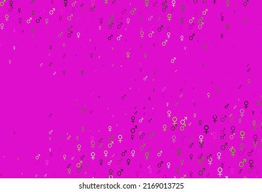 Light pink, green vector texture with male, female icons. Smart illustration in colorful gradient style with gender signs. Modern design for unisex wallpapers.