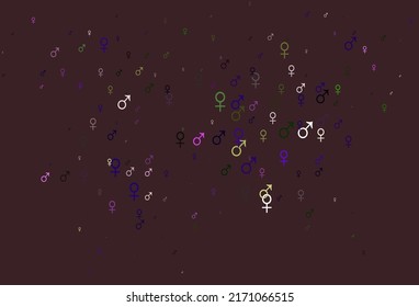 Light pink, green vector texture with male, female icons. Smart illustration in colorful gradient style with gender signs. Base design for dating websites.