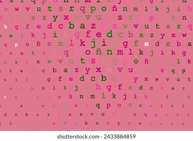 Light pink, green vector texture with ABC characters. Blurred design in simple style with signs of alphabet. Best design for your ad, poster, banner of college.