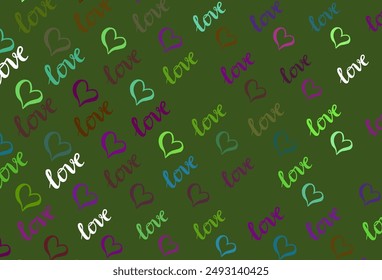 Light Pink, Green vector texture with lovely hearts. Decorative design with hearts in simple style . Pattern for marriage gifts, congratulations.