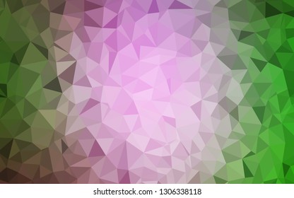 Light Pink, Green vector triangle mosaic template. Shining polygonal illustration, which consist of triangles. Best triangular design for your business.