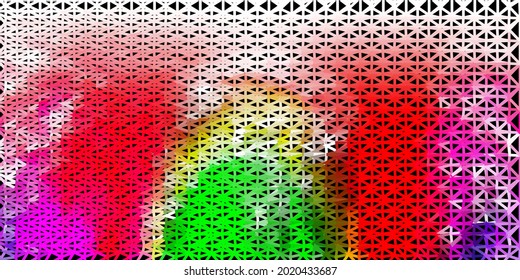 Fondo de mosaico de tres ángulos vectoriales verde claro rosa. Ilustración abstracta colorida con triángulos gradientes. Diseño de páginas de aterrizaje.