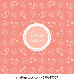Light pink green white seamless pattern with car in summer