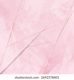 Light pink grunge geometric background with golden lines. Vector retro design