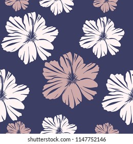 Light pink hand drawn hibiscus seamless pattern
