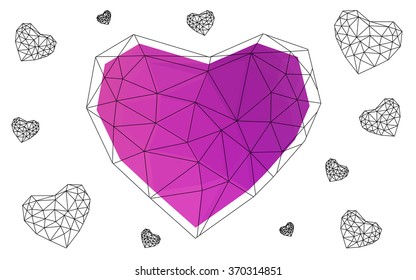 Light pink heart isolated on white background. Geometric rumpled triangular low poly origami style gradient graphic illustration. Vector polygonal design for your business.