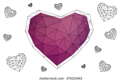 Light pink heart isolated on white background. Geometric rumpled triangular low poly origami style gradient graphic illustration. Vector polygonal design for your business.
