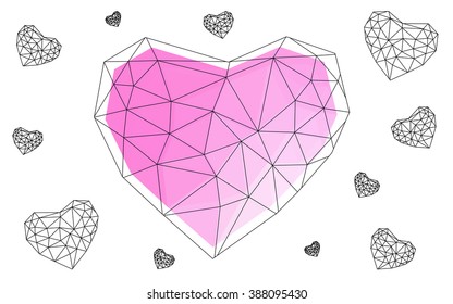 Light pink heart isolated on white background. Geometric rumpled triangular low poly origami style gradient graphic illustration. Vector polygonal design for your business.