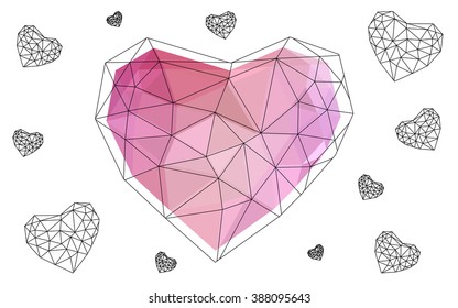 Light pink heart isolated on white background. Geometric rumpled triangular low poly origami style gradient graphic illustration. Vector polygonal design for your business.