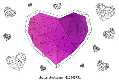 Light pink heart isolated on white background. Geometric rumpled triangular low poly origami style gradient graphic illustration. Vector polygonal design for your business.