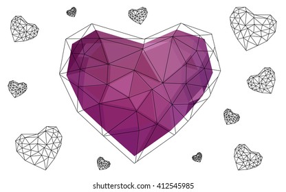Light pink heart isolated on white background. Geometric rumpled triangular low poly origami style gradient graphic illustration. Vector polygonal design for your business.