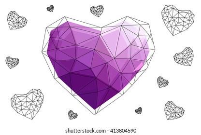Light pink heart isolated on white background. Geometric rumpled triangular low poly origami style gradient graphic illustration. Vector polygonal design for your business.