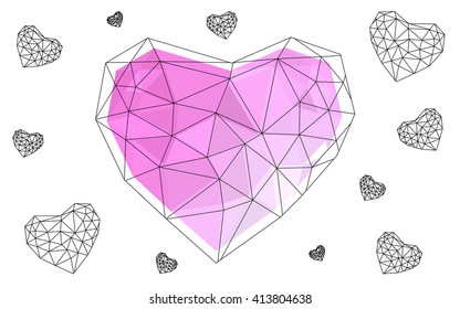 Light pink heart isolated on white background. Geometric rumpled triangular low poly origami style gradient graphic illustration. Vector polygonal design for your business.