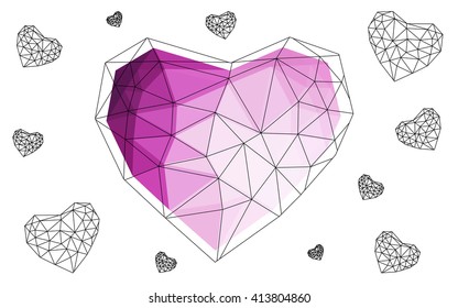 Light pink heart isolated on white background. Geometric rumpled triangular low poly origami style gradient graphic illustration. Vector polygonal design for your business.