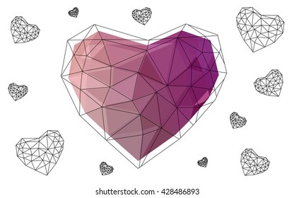 Light pink heart isolated on white background. Geometric rumpled triangular low poly origami style gradient graphic illustration. Vector polygonal design for your business.