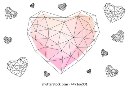 Light pink heart isolated on white background. Geometric rumpled triangular low poly origami style gradient graphic illustration. Vector polygonal design for your business.