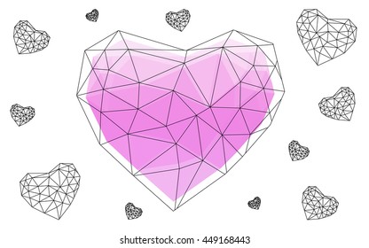 Light pink heart isolated on white background. Geometric rumpled triangular low poly origami style gradient graphic illustration. Vector polygonal design for your business.
