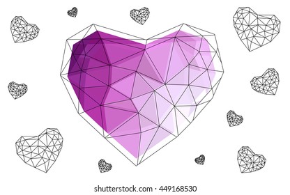 Light pink heart isolated on white background. Geometric rumpled triangular low poly origami style gradient graphic illustration. Vector polygonal design for your business.
