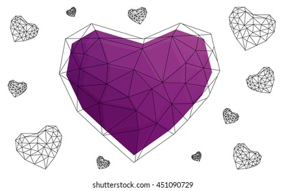 Light pink heart isolated on white background. Geometric rumpled triangular low poly origami style gradient graphic illustration. Vector polygonal design for your business.