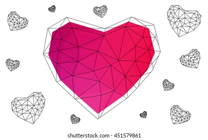 Light pink heart isolated on white background. Geometric rumpled triangular low poly origami style gradient graphic illustration. Vector polygonal design for your business.
