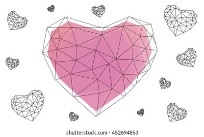 Light pink heart isolated on white background. Geometric rumpled triangular low poly origami style gradient graphic illustration. Vector polygonal design for your business.