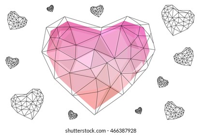 Light pink heart isolated on white background. Geometric rumpled triangular low poly origami style gradient graphic illustration. Vector polygonal design for your business.