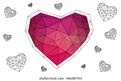 Light pink heart isolated on white background. Geometric rumpled triangular low poly origami style gradient graphic illustration. Vector polygonal design for your business.