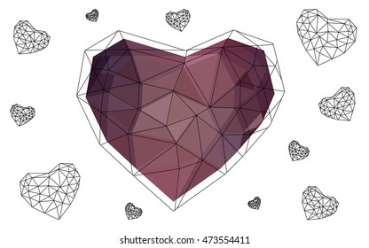 Light pink heart isolated on white background. Geometric rumpled triangular low poly origami style gradient graphic illustration. Vector polygonal design for your business.