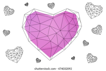 Light pink heart isolated on white background. Geometric rumpled triangular low poly origami style gradient graphic illustration. Vector polygonal design for your business.