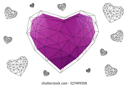 Light pink heart isolated on white background. Geometric rumpled triangular low poly origami style gradient graphic illustration. Vector polygonal design for your business.