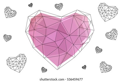 Light pink heart isolated on white background. Geometric rumpled triangular low poly origami style gradient graphic illustration. Vector polygonal design for your business.