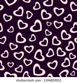 Light pink hearts on dark violet background. Seamless nice pattern for valentine day. Suitable for packaging, textile.