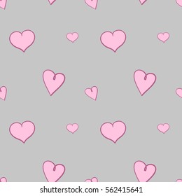 Light pink hearts on gray background seamless pattern. Repeating webpage background for Saint Valentine's Day. Vector