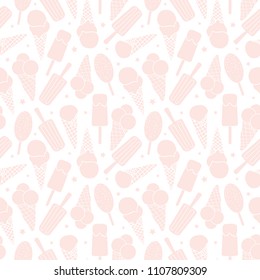 Light pink ice cream seamless pattern. Great for yummy summer dessert wallpaper, backgrounds, packaging, fabric, scrapbooking, and giftwrap projects. Surface pattern design.