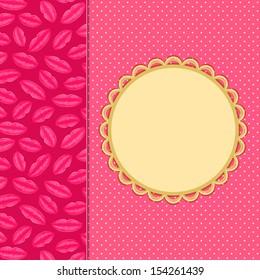 Light Pink Invitation Card with Lip Print Vertical Panel. Vector Illustration