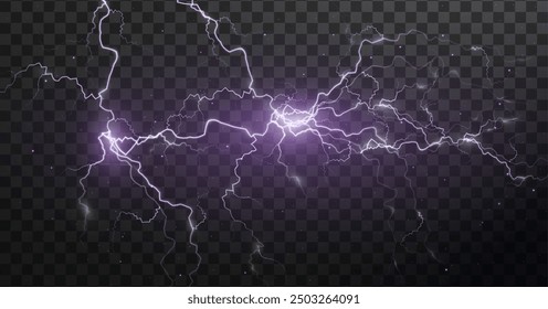 Light pink isolated vector lightning png. Magic light abstract lines. Realistic natural lightning pink effects.