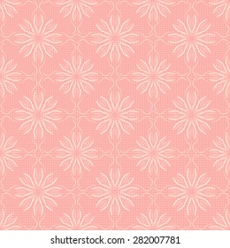 Light pink lace, seamless vector pattern, flowers on grid, textile tile, vintage design