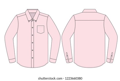 Light Pink Long Sleeve Dress Shirt With One Pocket Template On White Background.Front and Back View, Vector File