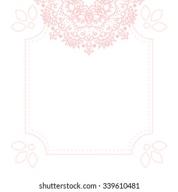 Light pink mandala card template background. Wedding invitation, shower card design, subtle tender girl colors. Copy space for text.
