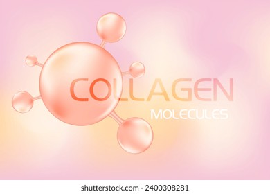 Light pink molecule of hyaluronic acid or collagen, 3D cell. Pink gradient background for cosmetology, bio abstract scientific icon. Beauty science skin care molecular concept.