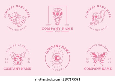 Light Pink Mystical Logo Minimalist Symbol Templates Light Pink Pastel Background.
