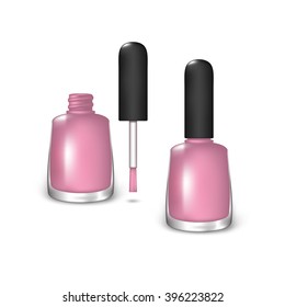 Light Pink Nail Polish. Open Bottle and the Closed Bottle on a White Background. Mesh Gradient and Transparency was Used. EPS-10.