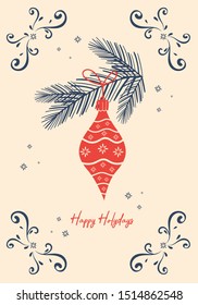 Light pink New Year card with the inscription. Vector illustration.