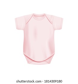 Light pink newborn baby onesie - realistic mockup isolated on white background. Soft cozy infant clothing design template with blank copy space - vector illustration